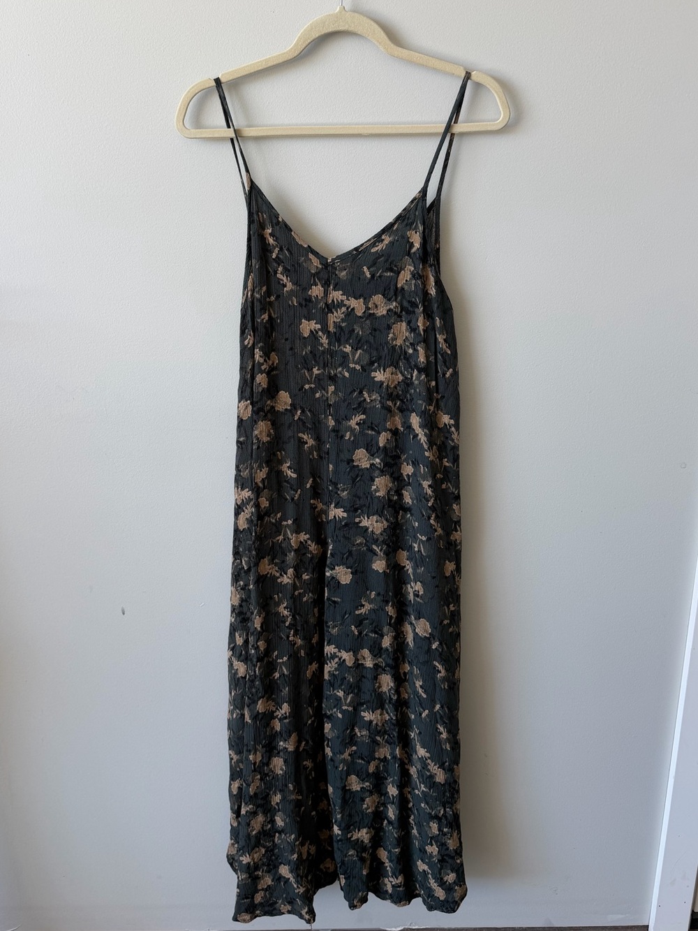 Black Floral Slip Jumpsuit with Beige Bloom Print
